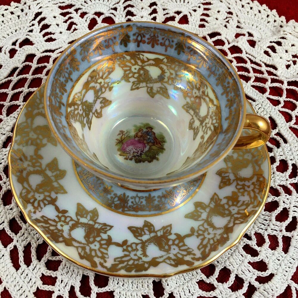 Bavaria Tirschenreuth Germany Iridescent Courting Couple Teacup - Vintage Z & Co